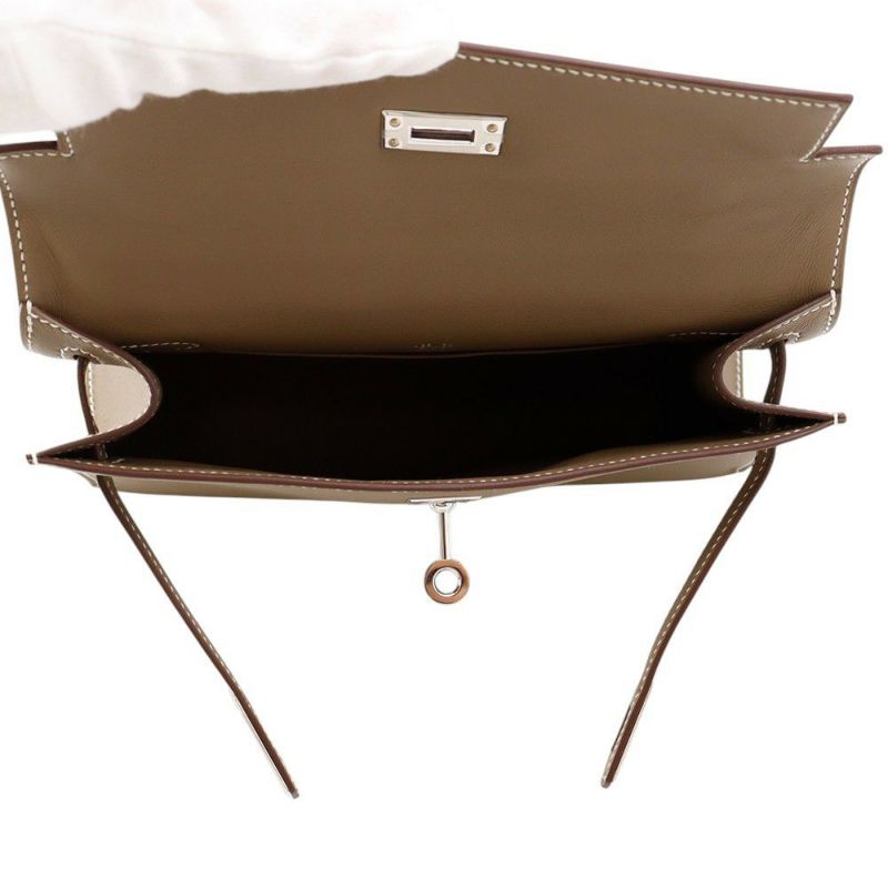 エルメス ハンドバッグ ポシェットケリー エトゥープ/シルバー金具 スイフト K刻印