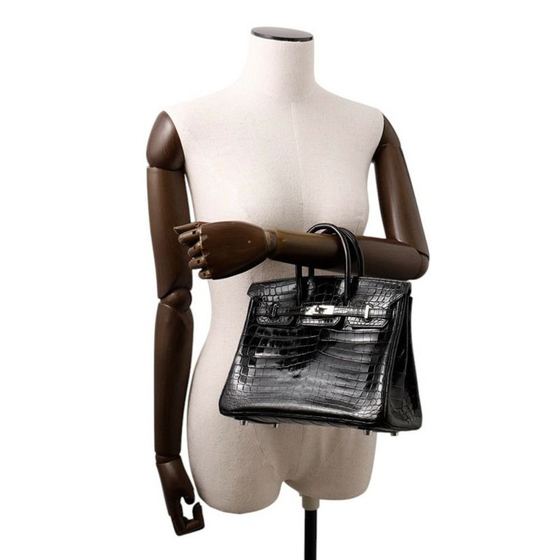 エルメス バーキン25 ブラック/シルバー金具  ニロティカスシャイン □M刻印 HERMES Birkin ハンドバッグ 黒