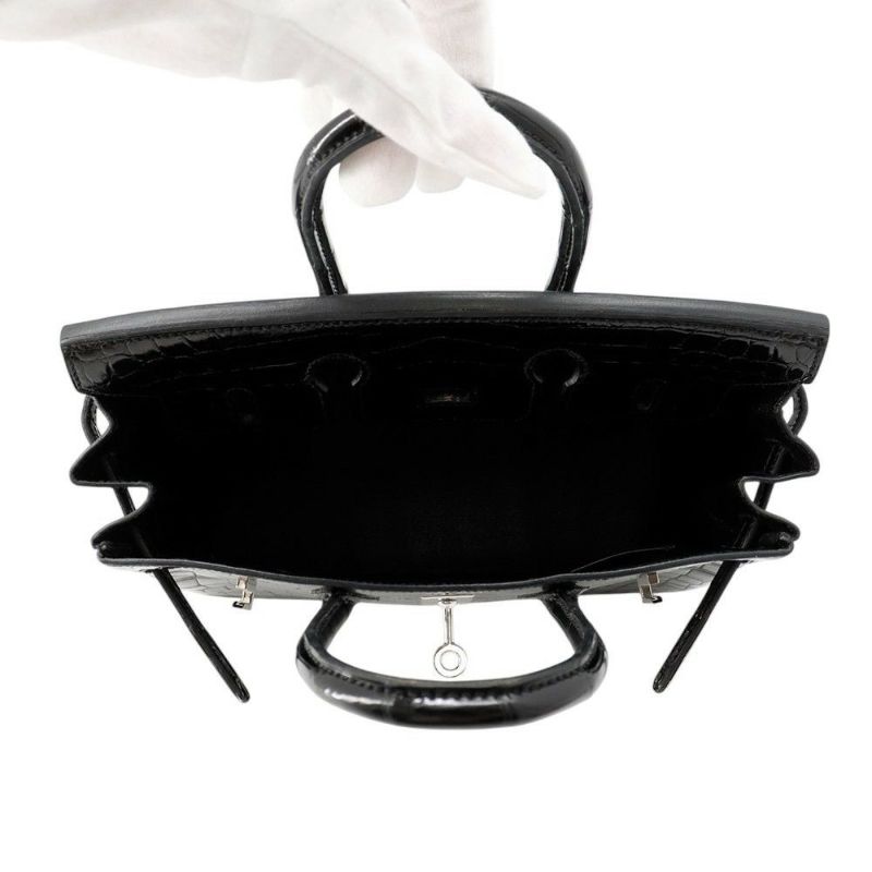 エルメス バーキン25 ブラック/シルバー金具  ニロティカスシャイン □M刻印 HERMES Birkin ハンドバッグ 黒