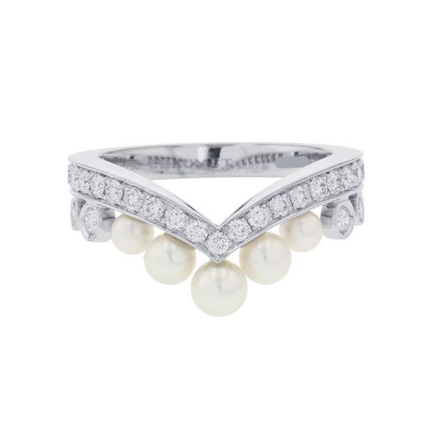 ショーメ リング ジョゼフィーヌ エグレット K18WG ダイヤ27P 計0.40ct/養殖アコヤパール5P リングサイズ50 083292