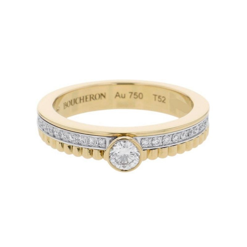 ブシュロン リング キャトル ラディアント ソリテール ダイヤ リング K18YG/K18WG リングサイズ52 JSL00084