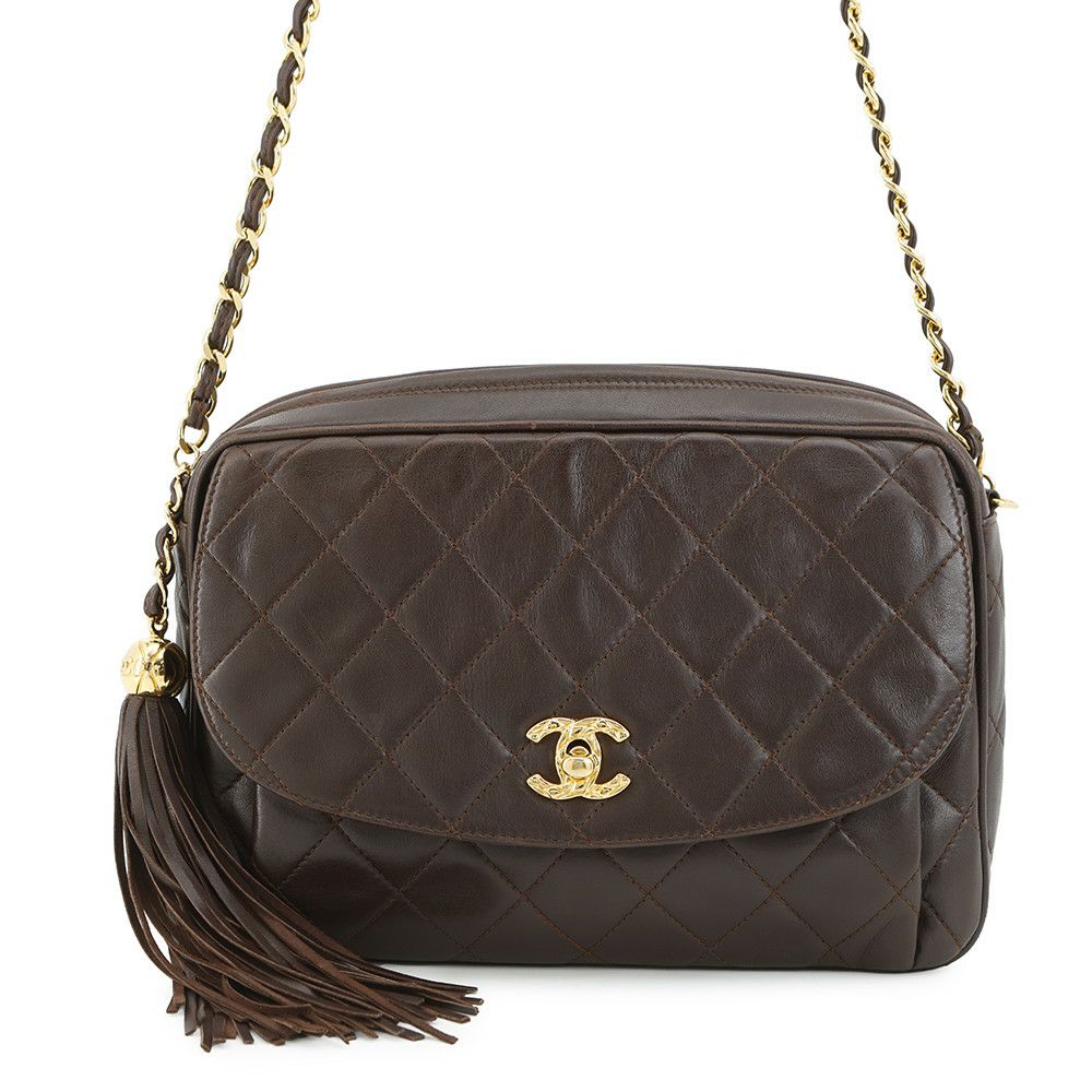 シャネル チェーンショルダーバッグ マトラッセ ココマーク タッセル ラムスキン CHANEL