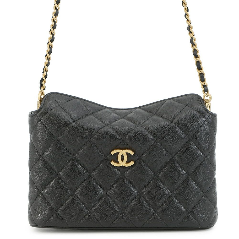 シャネル チェーンショルダーバッグ フェイクパール マトラッセ ココマーク キャビアスキン AP4585 CHANEL 黒