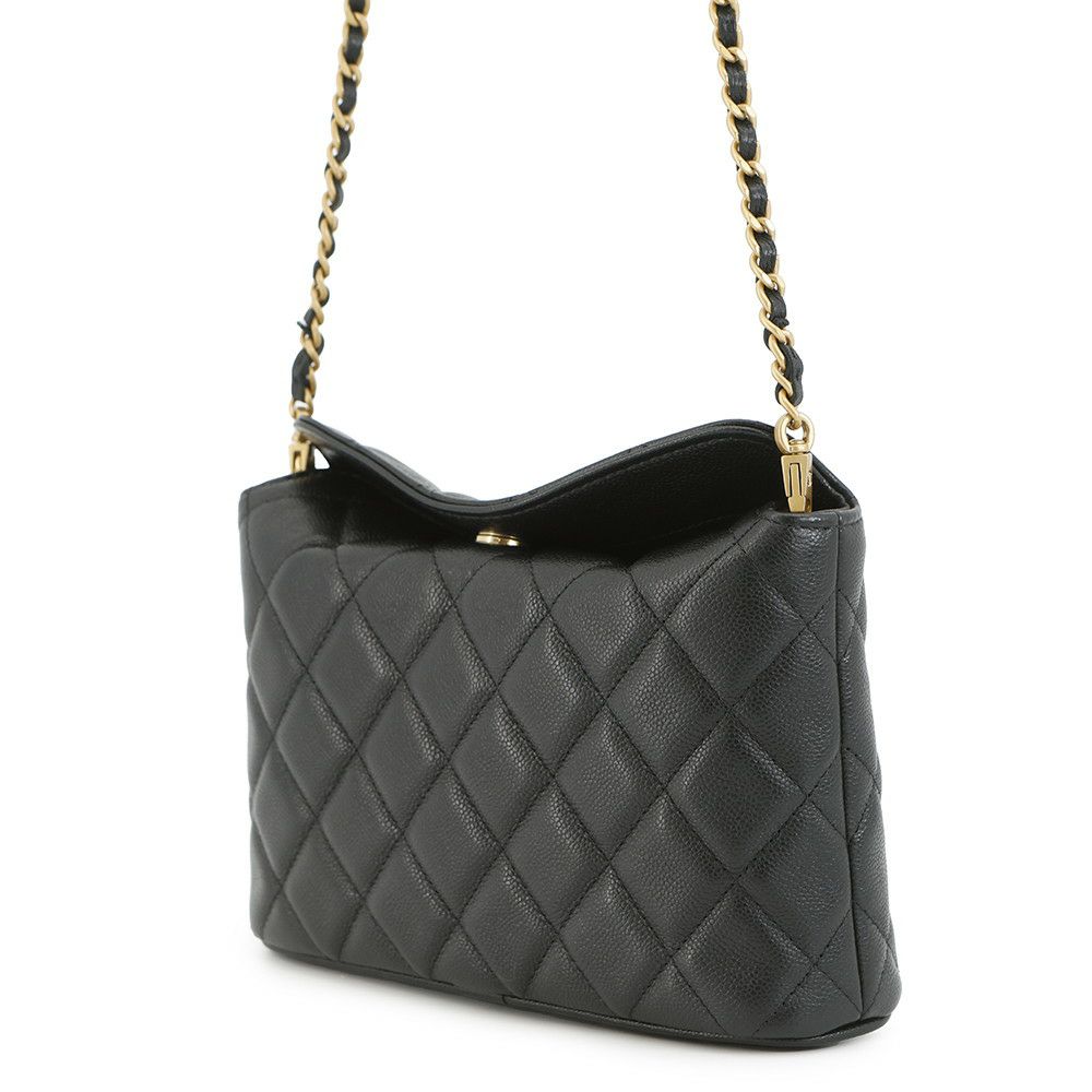 シャネル チェーンショルダーバッグ フェイクパール マトラッセ ココマーク キャビアスキン AP4585 CHANEL 黒