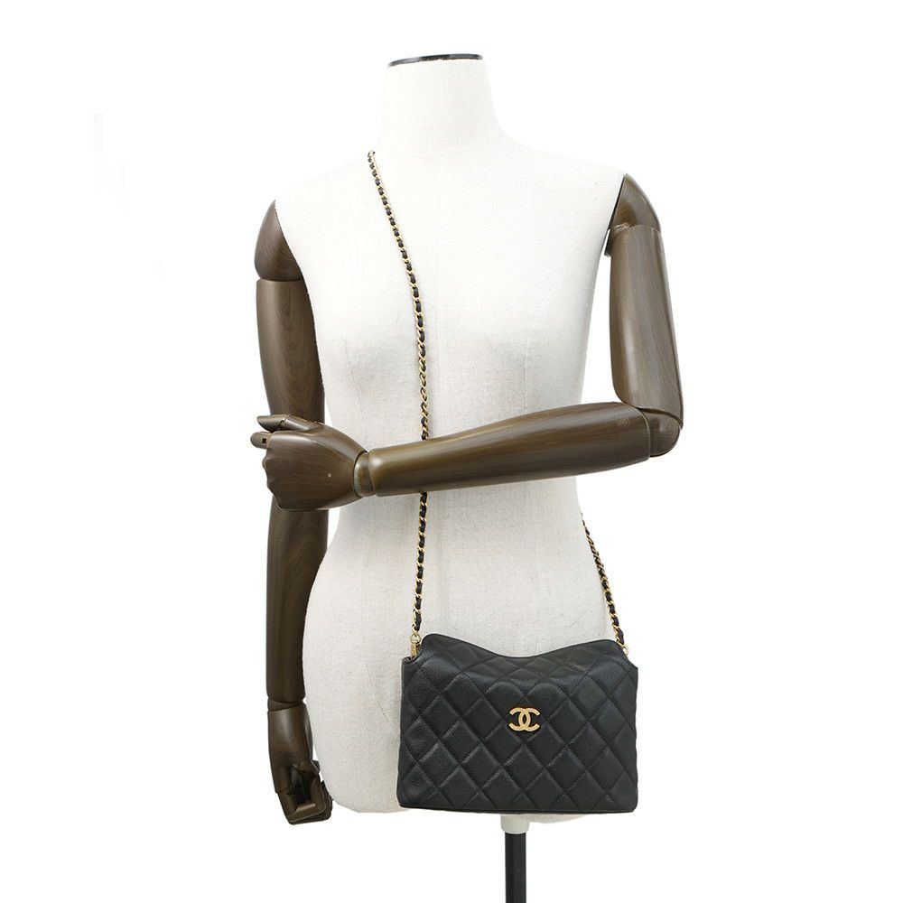 シャネル チェーンショルダーバッグ フェイクパール マトラッセ ココマーク キャビアスキン AP4585 CHANEL 黒