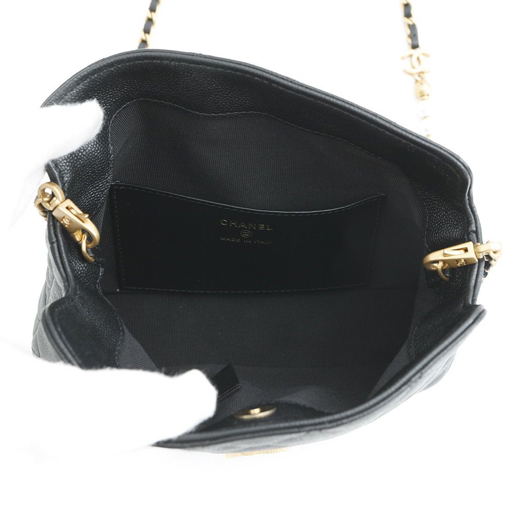 シャネル チェーンショルダーバッグ フェイクパール マトラッセ ココマーク キャビアスキン AP4585 CHANEL 黒