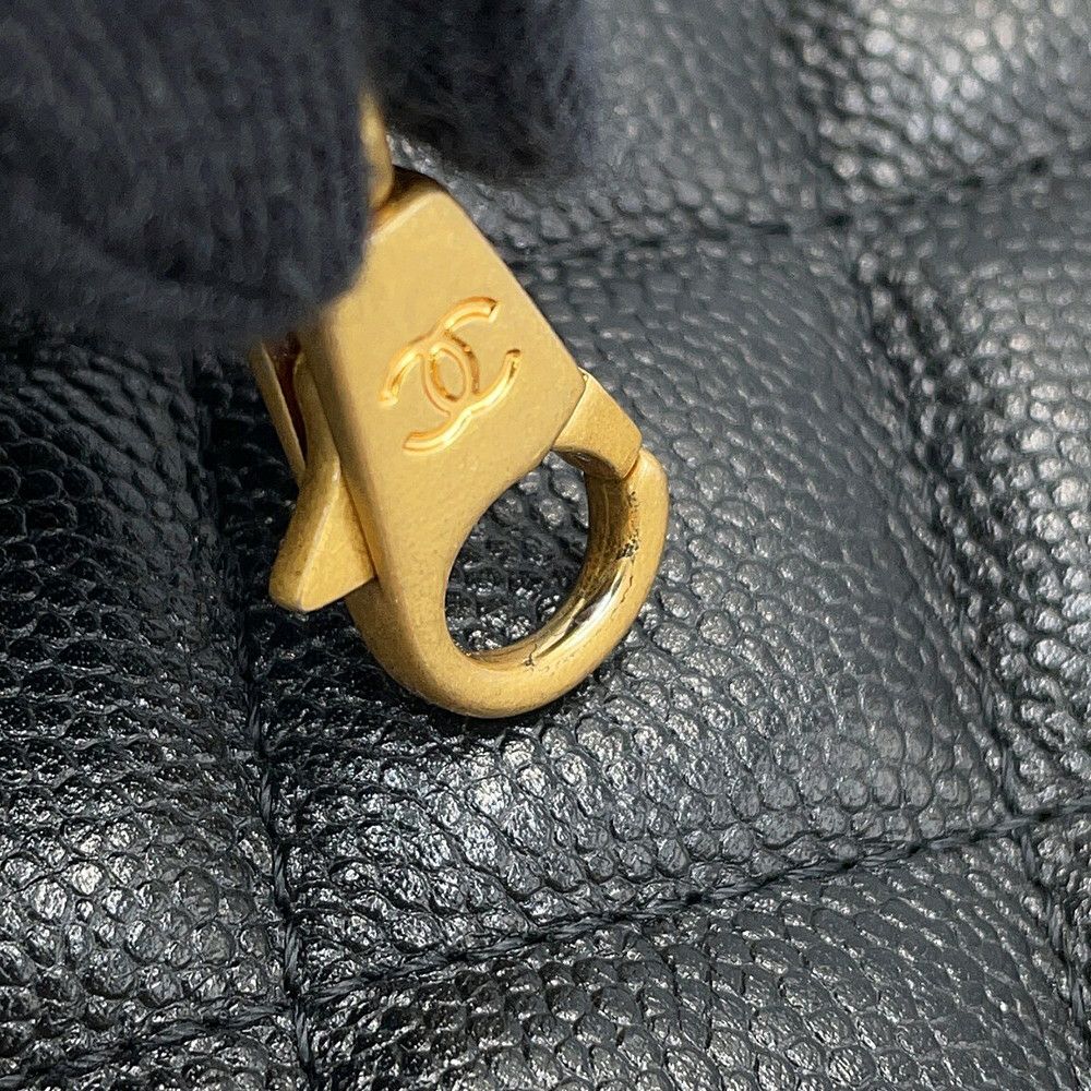 シャネル チェーンショルダーバッグ フェイクパール マトラッセ ココマーク キャビアスキン AP4585 CHANEL 黒