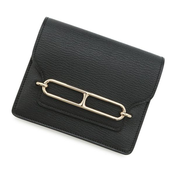 エルメス 財布 ロウリス ルリ スリム ブラック/ゴールド金具 シェブルミゾル U刻印 黒