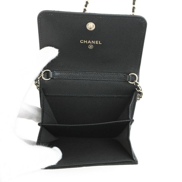 シャネル ミニチェーンウォレット カードケース マトラッセ キャビアスキン フェイクパール CHANEL 財布 黒
