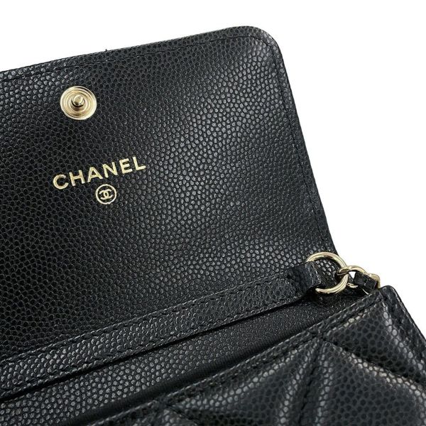 シャネル ミニチェーンウォレット カードケース マトラッセ キャビアスキン フェイクパール CHANEL 財布 黒