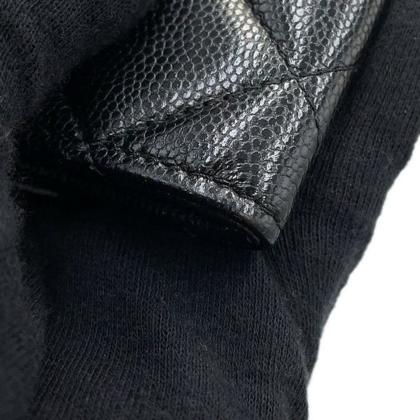 シャネル ミニチェーンウォレット カードケース マトラッセ キャビアスキン フェイクパール CHANEL 財布 黒