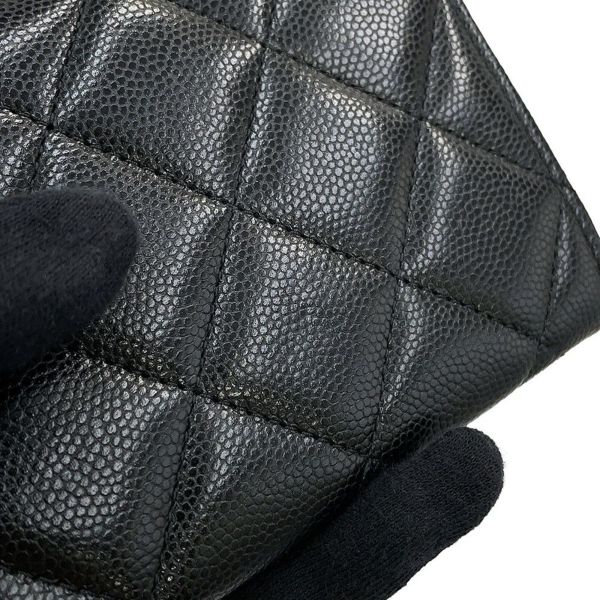 シャネル ミニチェーンウォレット カードケース マトラッセ キャビアスキン フェイクパール CHANEL 財布 黒