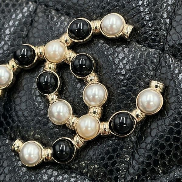シャネル ミニチェーンウォレット カードケース マトラッセ キャビアスキン フェイクパール CHANEL 財布 黒