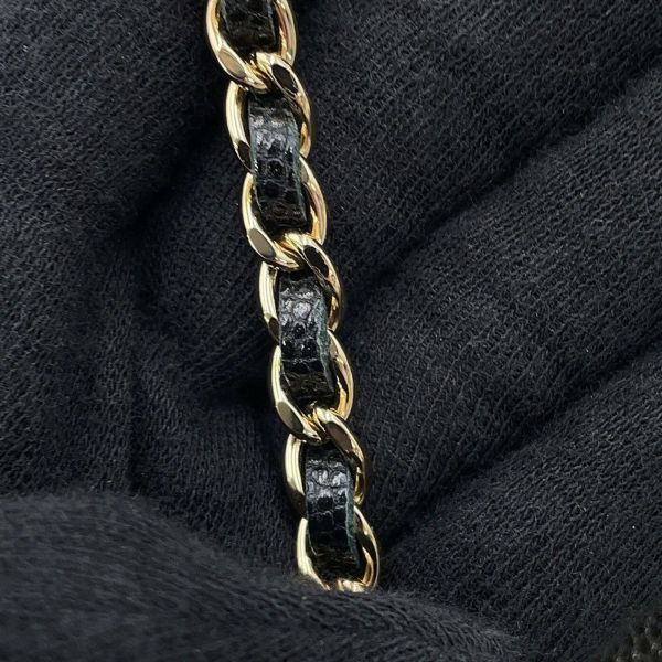 シャネル ミニチェーンウォレット カードケース マトラッセ キャビアスキン フェイクパール CHANEL 財布 黒