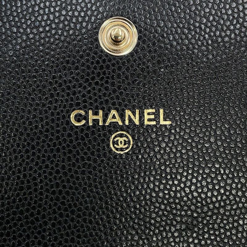 シャネル ミニチェーンウォレット カードケース マトラッセ キャビアスキン フェイクパール CHANEL 財布 黒
