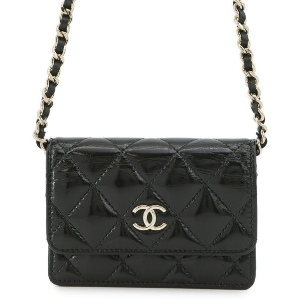 シャネル チェーンウォレット スモール チェーンクラッチ リボン シャイニーラムスキン AP4466 CHANEL 財布 黒