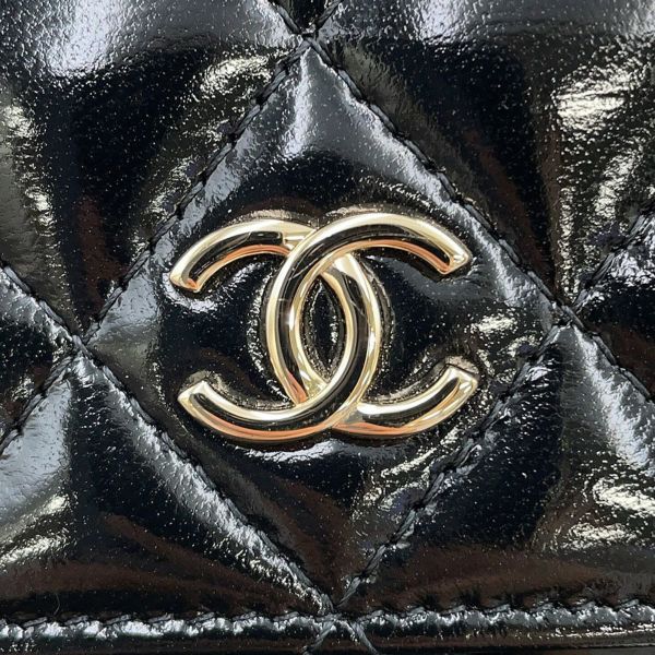 シャネル チェーンウォレット スモール チェーンクラッチ リボン シャイニーラムスキン AP4466 CHANEL 財布 黒
