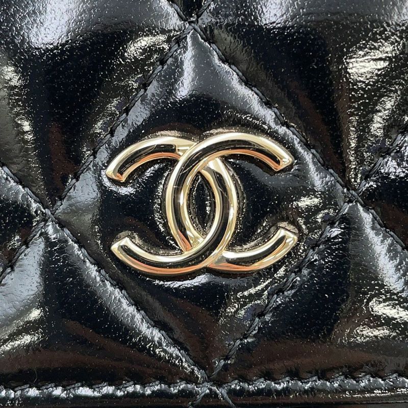 シャネル チェーンウォレット スモール チェーンクラッチ リボン シャイニーラムスキン AP4466 CHANEL 財布 黒
