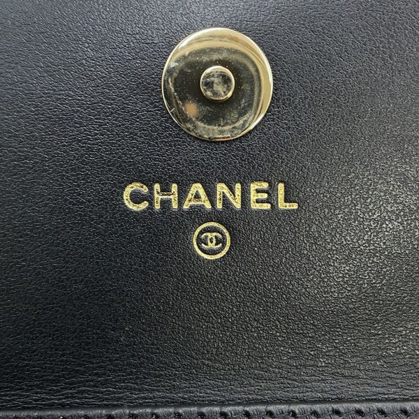 シャネル チェーンウォレット スモール チェーンクラッチ リボン シャイニーラムスキン AP4466 CHANEL 財布 黒