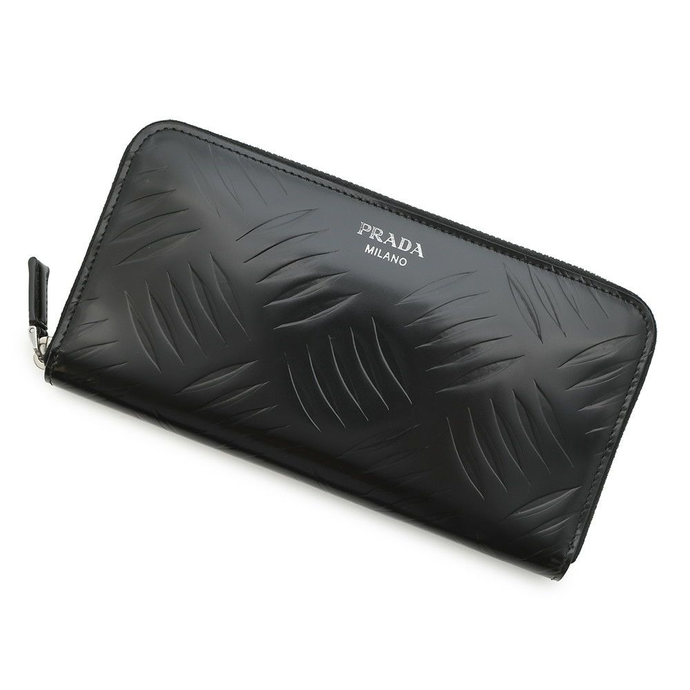 プラダ 長財布 ブラッシュドレザー ラウンドファスナー 2ML317 PRADA メンズ 黒