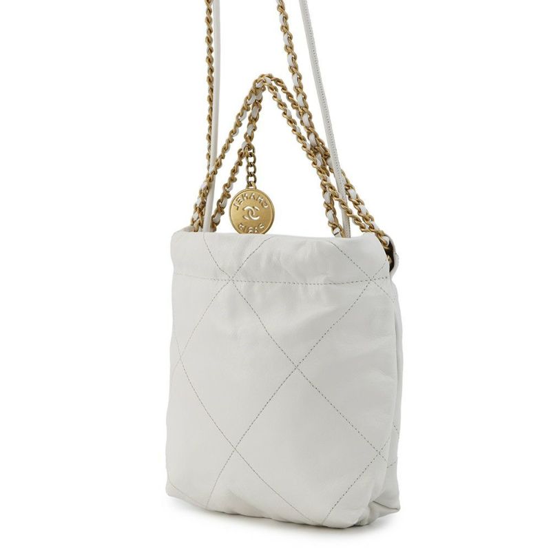 シャネル ハンドバッグ CHANEL 22 ミニ ココマーク シャイニーカーフレザー AS3980 CHANEL 2way 白