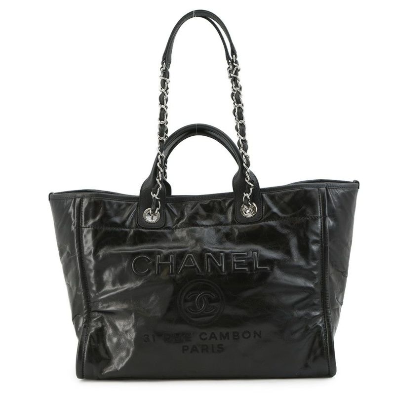 シャネル トートバッグ ドーヴィル ココマーク ラージ レザー CHANEL 2way 黒