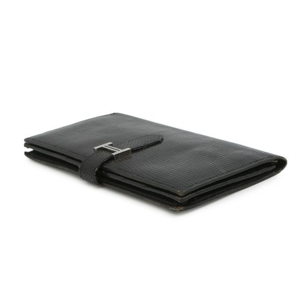 エルメス 長財布 ベアンスフレ ブラック/シルバー金具 リザード □L刻印 HERMES 財布 黒