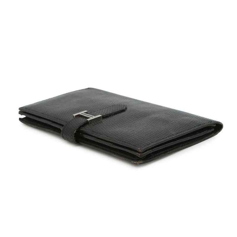 エルメス 長財布 ベアンスフレ ブラック/シルバー金具 リザード □L刻印 HERMES 財布 黒