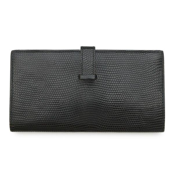 エルメス 長財布 ベアンスフレ ブラック/シルバー金具 リザード □L刻印 HERMES 財布 黒