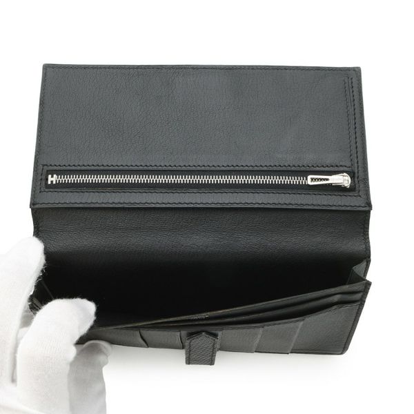 エルメス 長財布 ベアンスフレ ブラック/シルバー金具 リザード □L刻印 HERMES 財布 黒
