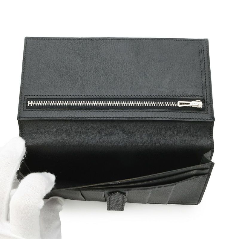 エルメス 長財布 ベアンスフレ ブラック/シルバー金具 リザード □L刻印 HERMES 財布 黒