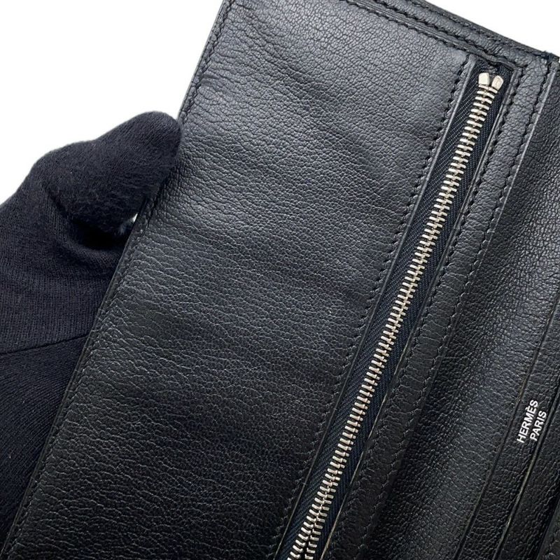 エルメス 長財布 ベアンスフレ ブラック/シルバー金具 リザード □L刻印 HERMES 財布 黒