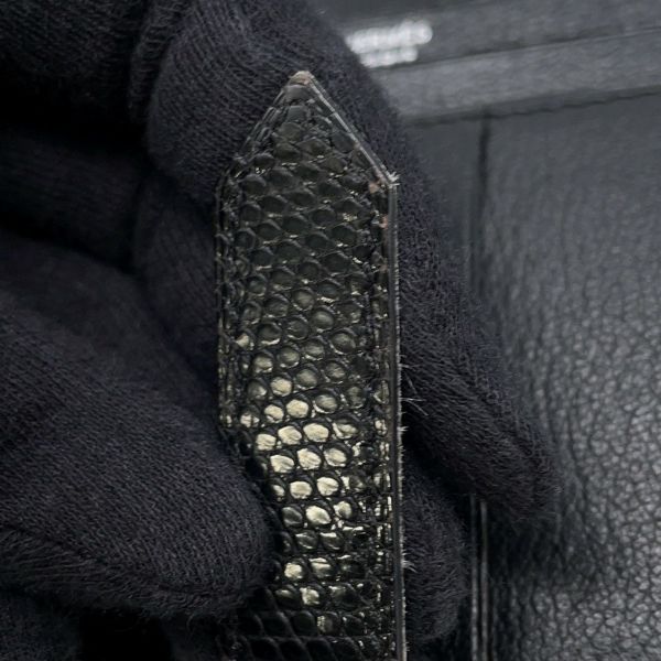 エルメス 長財布 ベアンスフレ ブラック/シルバー金具 リザード □L刻印 HERMES 財布 黒