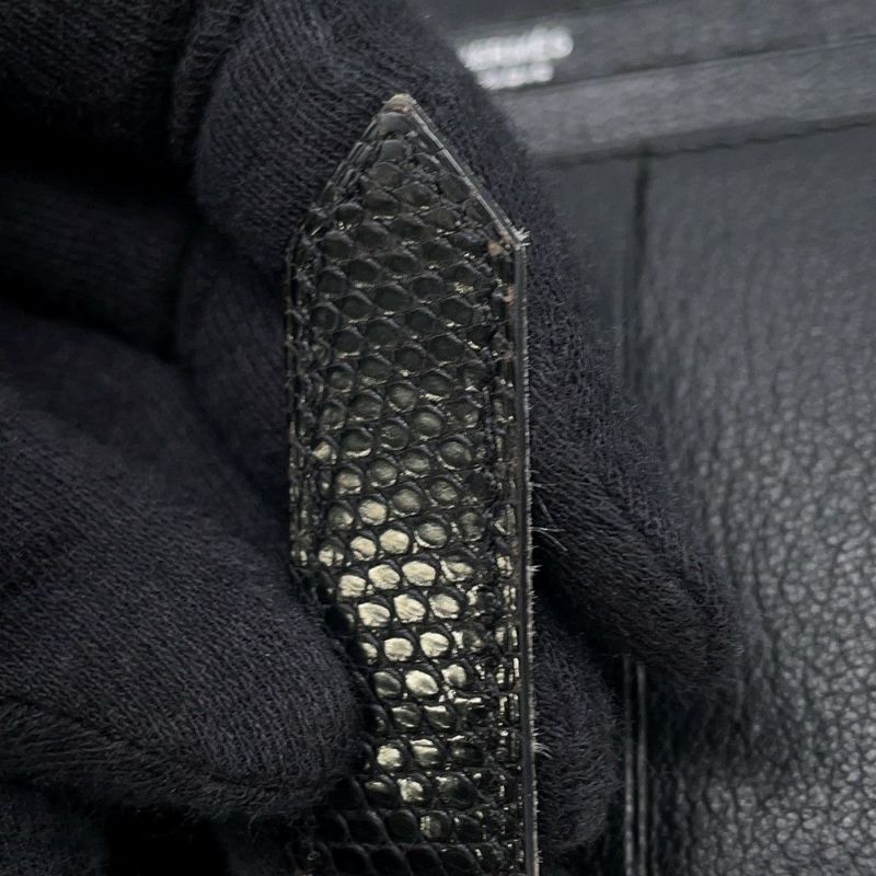 エルメス 長財布 ベアンスフレ ブラック/シルバー金具 リザード □L刻印 HERMES 財布 黒