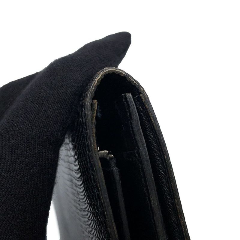 エルメス 長財布 ベアンスフレ ブラック/シルバー金具 リザード □L刻印 HERMES 財布 黒