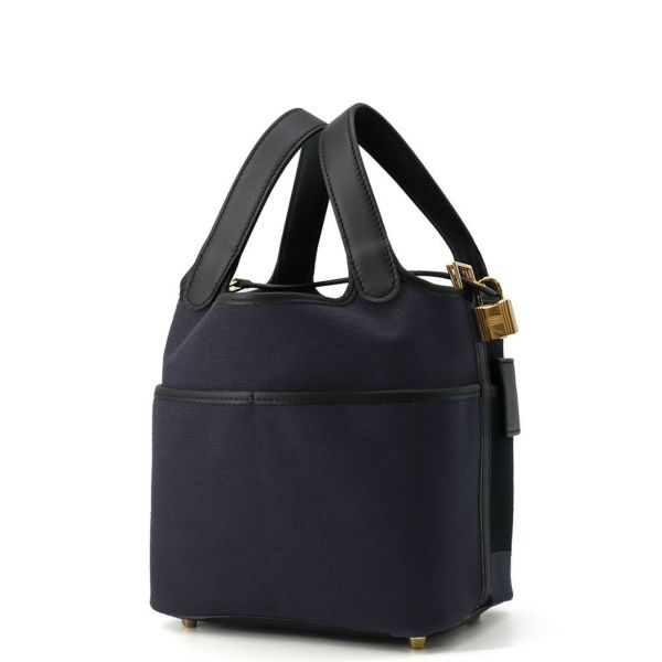 エルメス ハンドバッグ ピコタンロックPM カーゴ ブルーマリン/ブラック/ゴールド金具 トワルゴエラン/スイフト U刻印