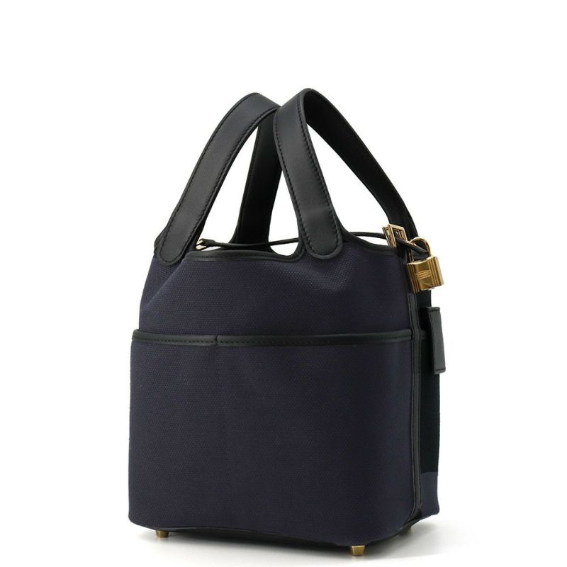 エルメス ハンドバッグ ピコタンロックPM カーゴ ブルーマリン/ブラック/ゴールド金具 トワルゴエラン/スイフト U刻印