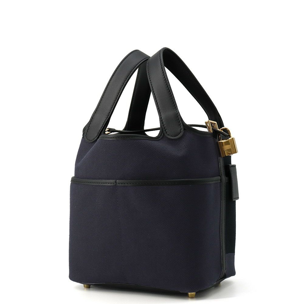 エルメス ハンドバッグ ピコタンロックPM カーゴ ブルーマリン/ブラック/ゴールド金具 トワルゴエラン/スイフト U刻印