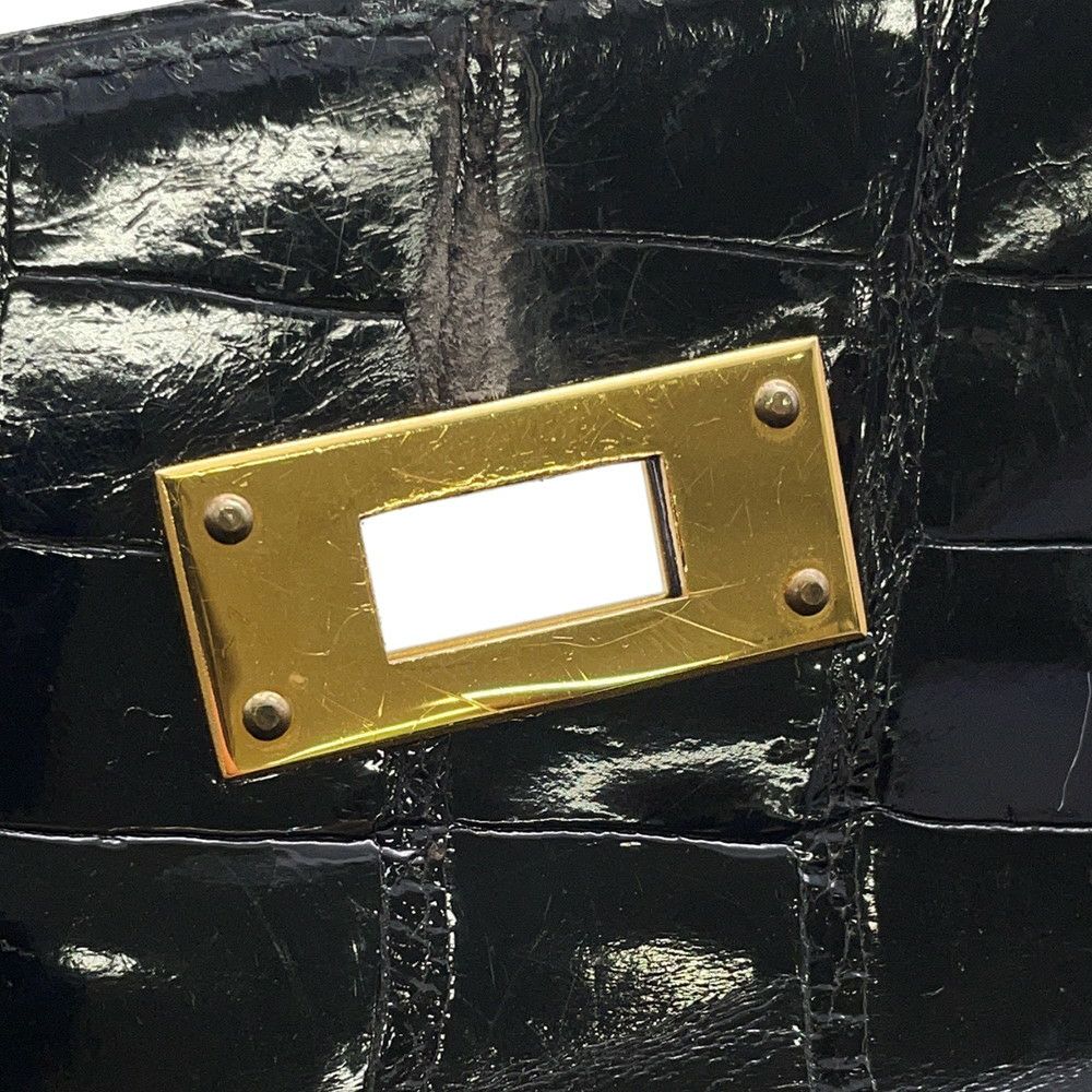 エルメス ハンドバッグ ケリー28 外縫い ブラック/ゴールド金具 アリゲーターシャイン 〇V刻印 2wayショルダー 黒