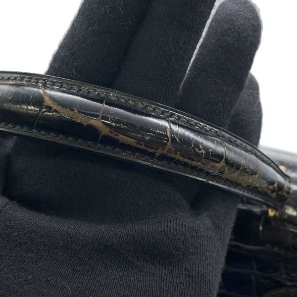 エルメス ハンドバッグ ケリー28 外縫い ブラック/ゴールド金具 アリゲーターシャイン 〇V刻印 2wayショルダー 黒