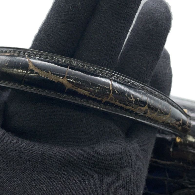 エルメス ハンドバッグ ケリー28 外縫い ブラック/ゴールド金具 アリゲーターシャイン 〇V刻印 2wayショルダー 黒