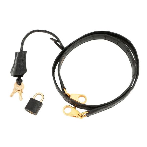 エルメス ハンドバッグ ケリー28 外縫い ブラック/ゴールド金具 アリゲーターシャイン 〇V刻印 2wayショルダー 黒