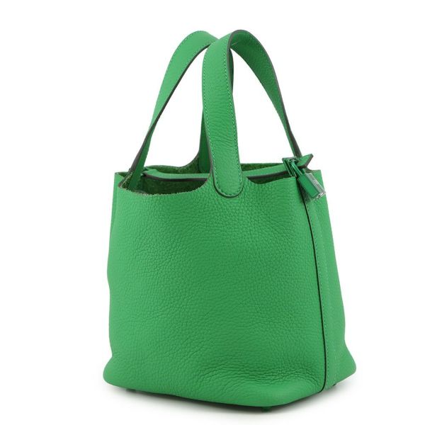 エルメス ハンドバッグ ピコタンロックMM モノクローム バンブー/グリーン金具 トリヨンクレマンス B刻印