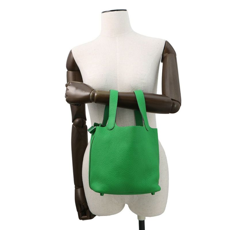 エルメス ハンドバッグ ピコタンロックMM モノクローム バンブー/グリーン金具 トリヨンクレマンス B刻印