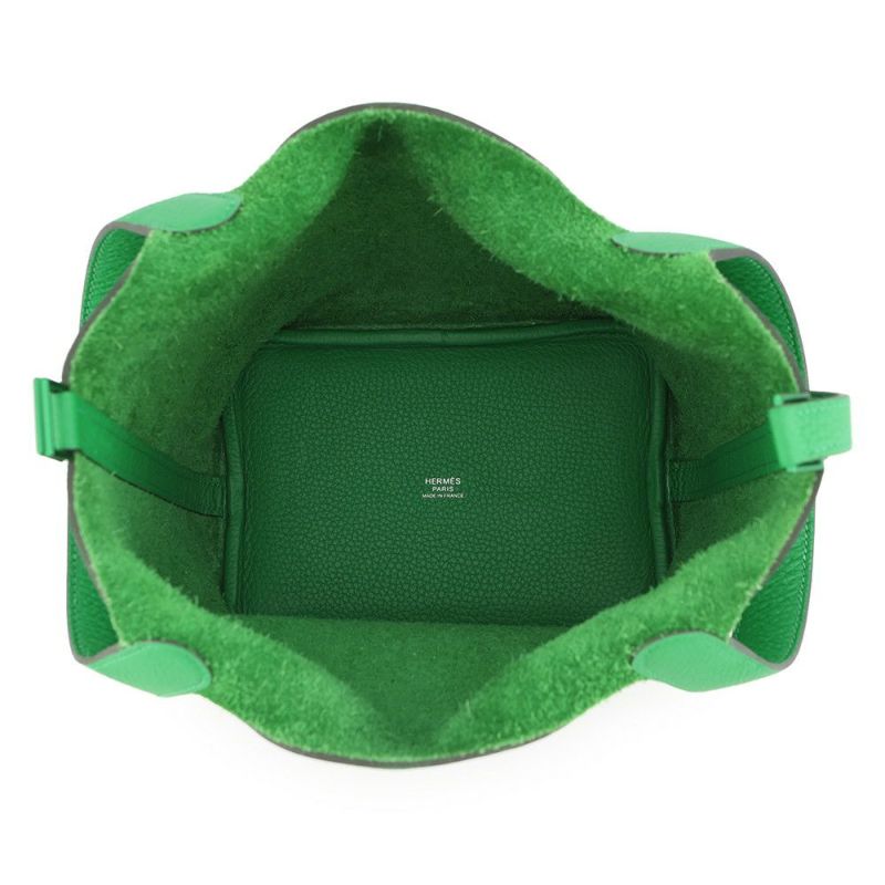 エルメス ハンドバッグ ピコタンロックMM モノクローム バンブー/グリーン金具 トリヨンクレマンス B刻印