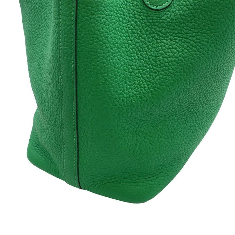 エルメス ハンドバッグ ピコタンロックMM モノクローム バンブー/グリーン金具 トリヨンクレマンス B刻印