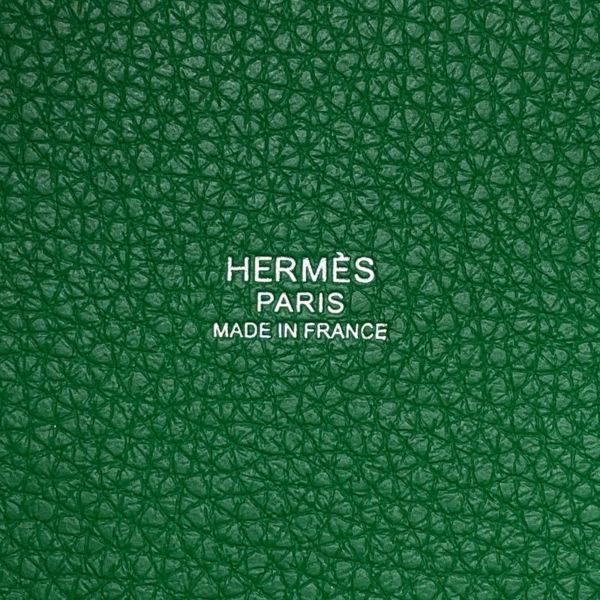 エルメス ハンドバッグ ピコタンロックMM モノクローム バンブー/グリーン金具 トリヨンクレマンス B刻印