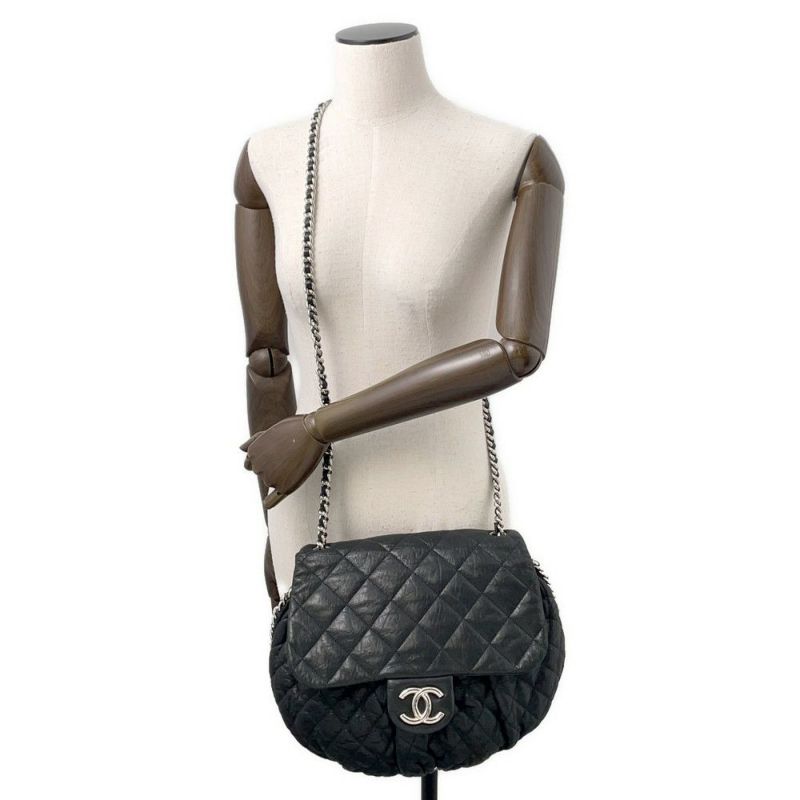 シャネル チェーンショルダーバッグ マトラッセ チェーンアラウンド レザー CHANEL 黒