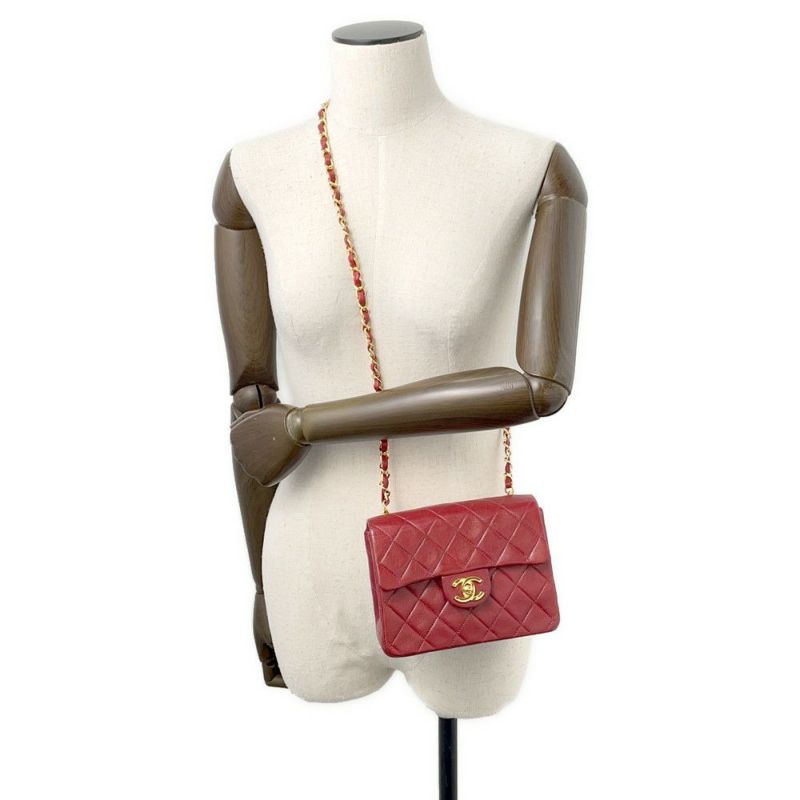 シャネル チェーンショルダーバッグ ミニマトラッセ ココマーク ラムスキン CHANEL ミニマト