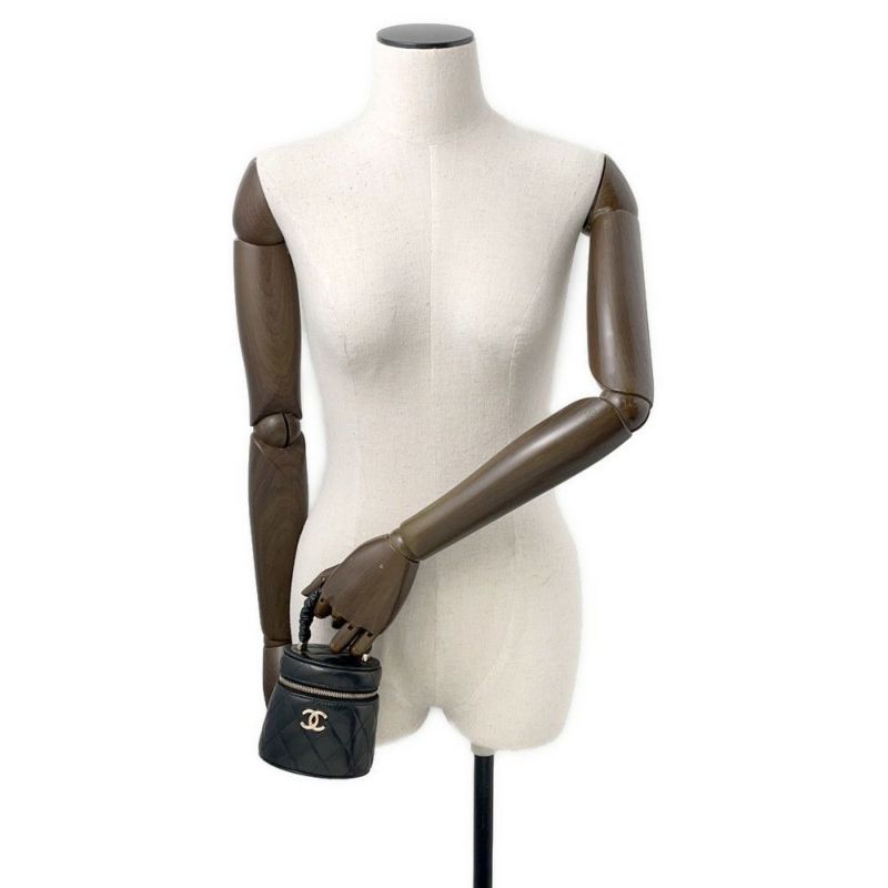 シャネル ハンドバッグ ミニ バニティバッグ マトラッセ ココマーク ラムスキン AP2729 CHANEL 黒